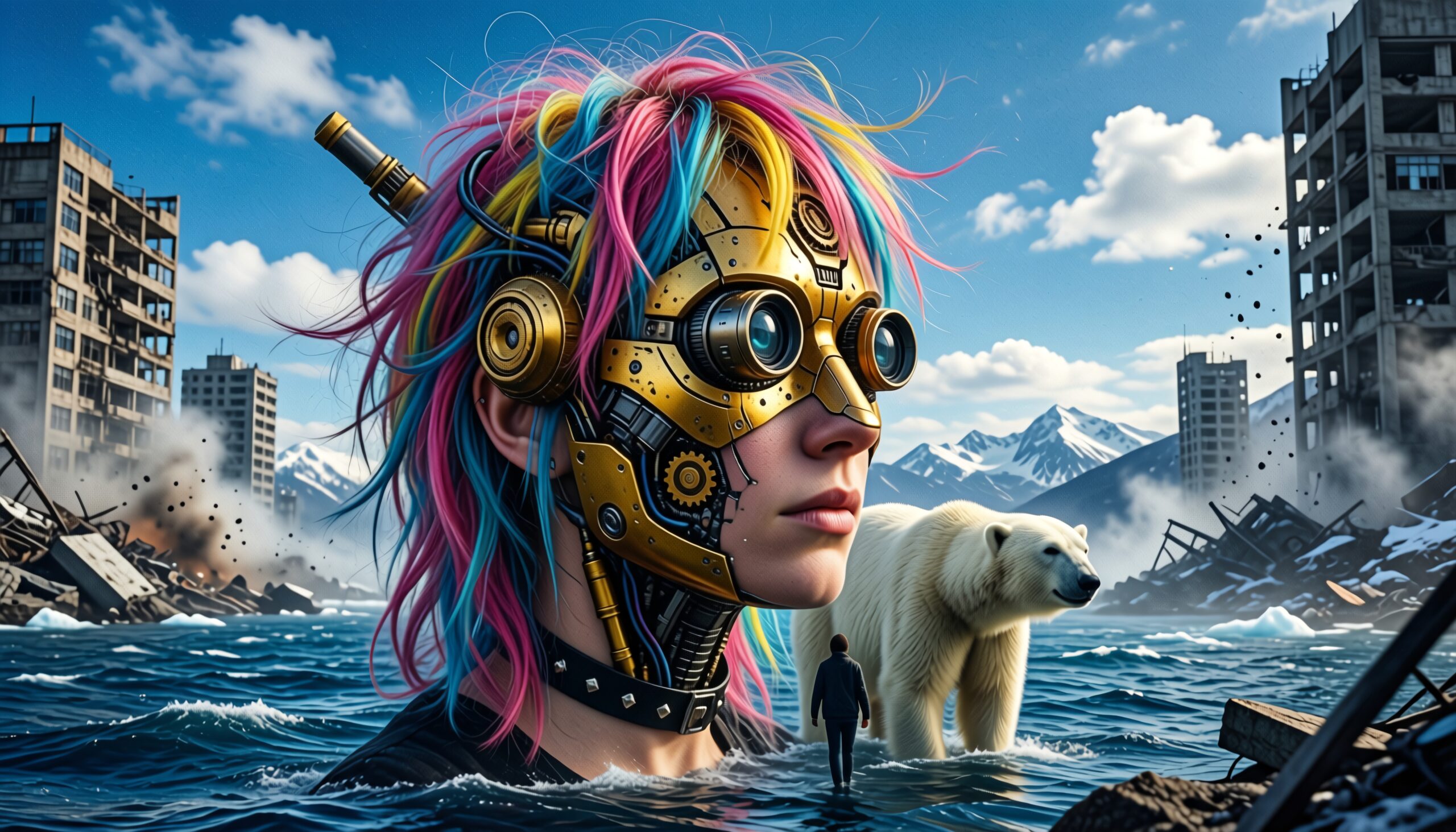 Cyber Warrior Amidst Urban Ruins