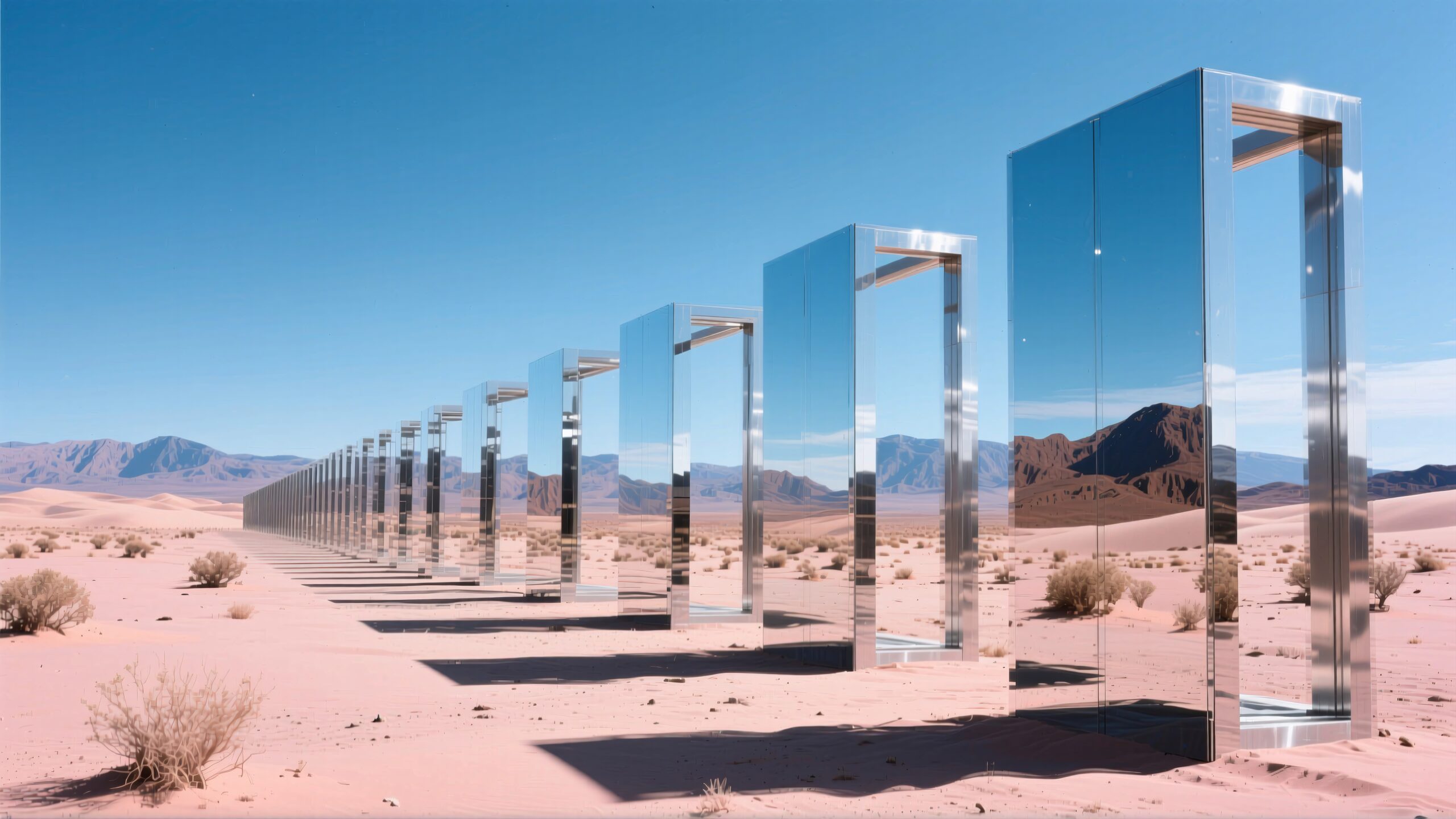 Mirrored Pillars in Vast Desert