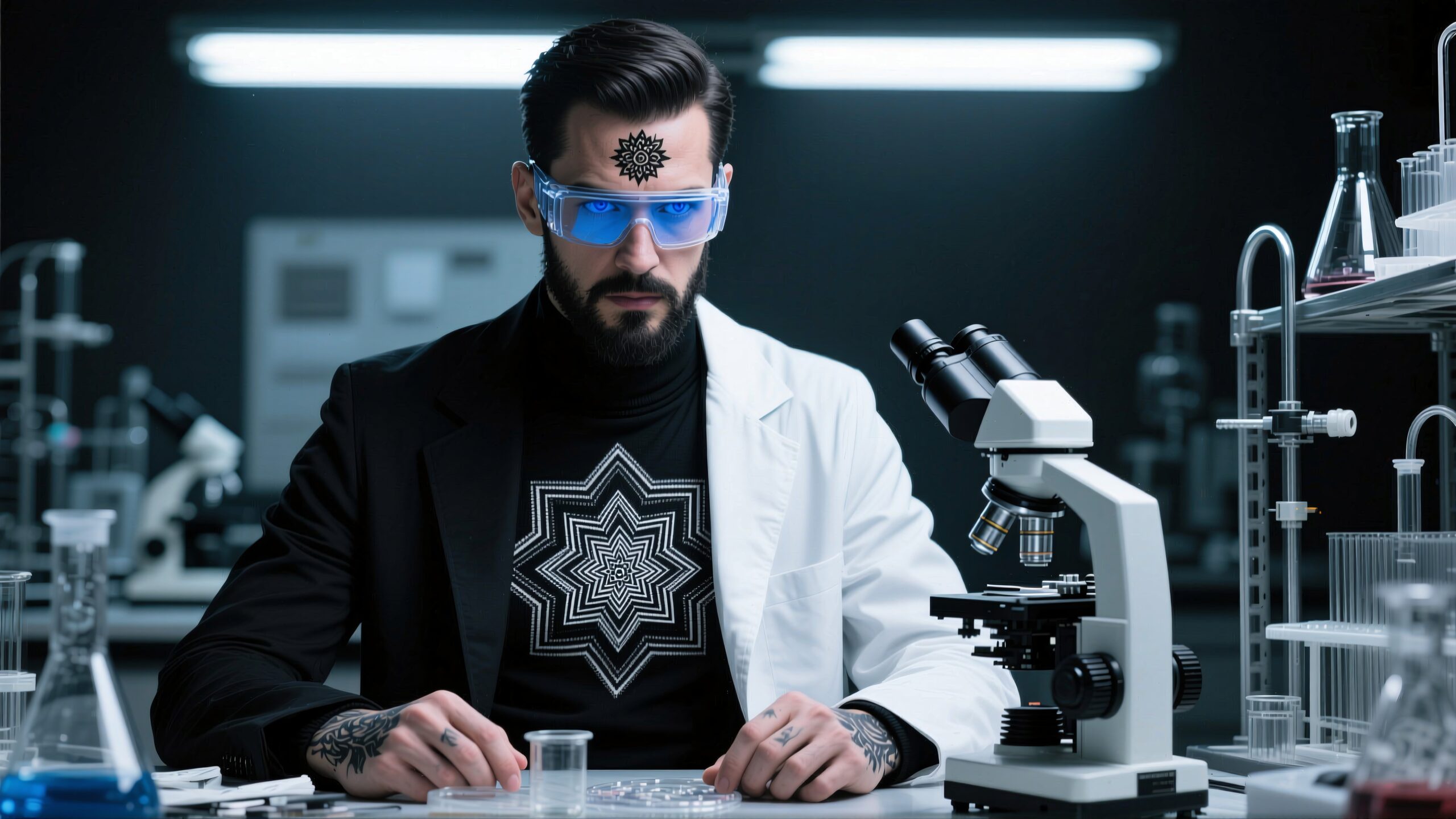 Futuristic Scientist in Modern Laboratory