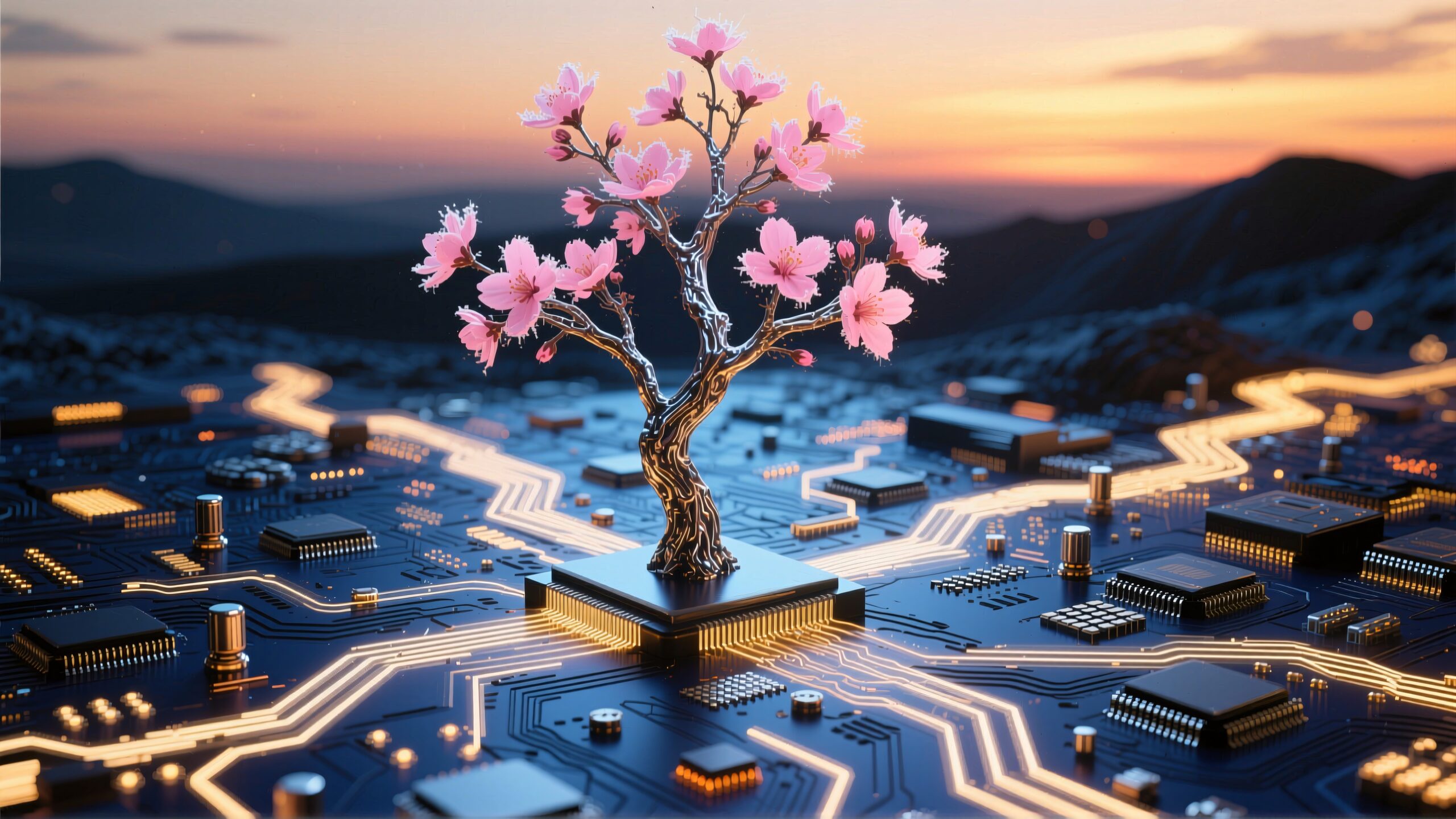 Blossoming Tree On Circuit Board