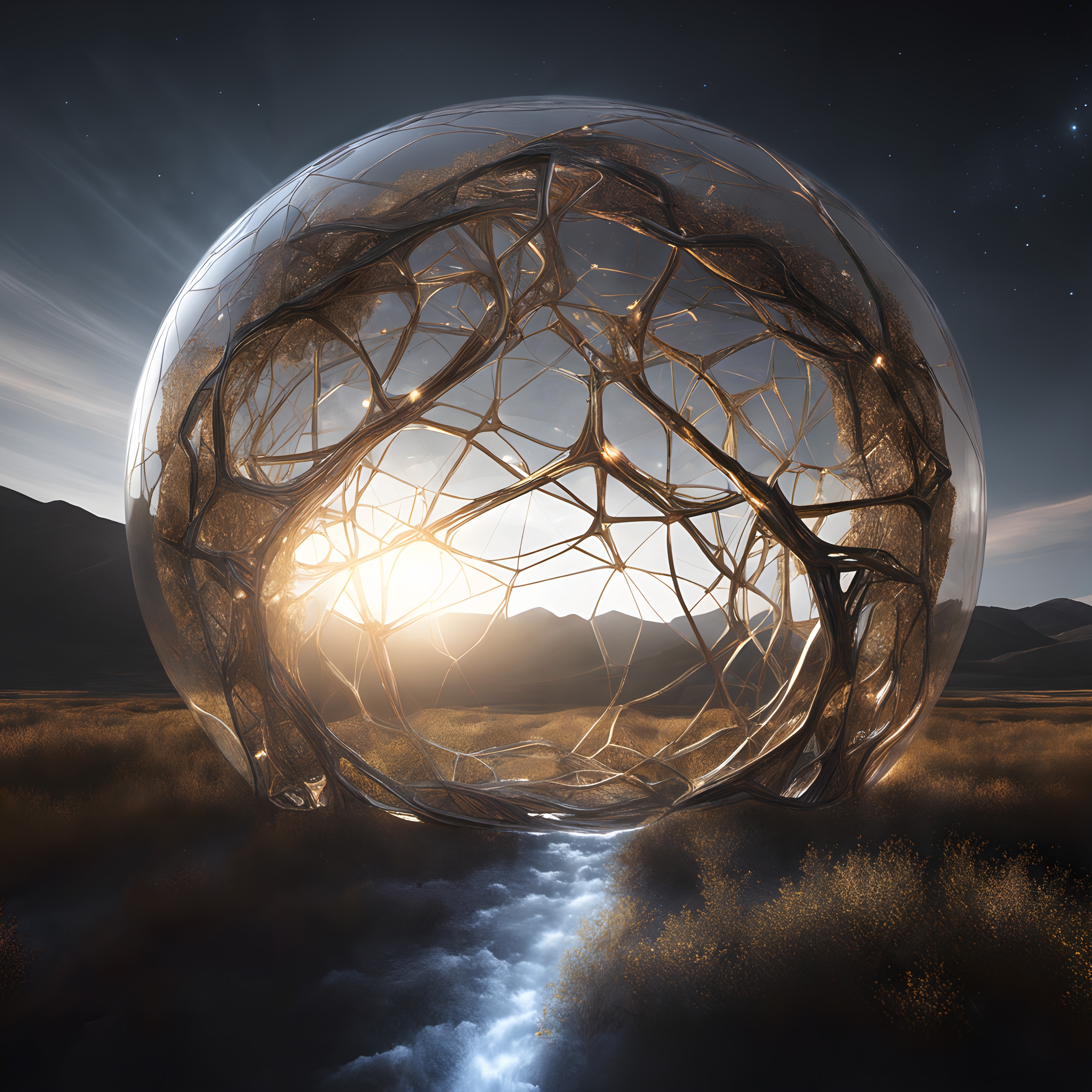 Futuristic Sphere in Desert Sunset