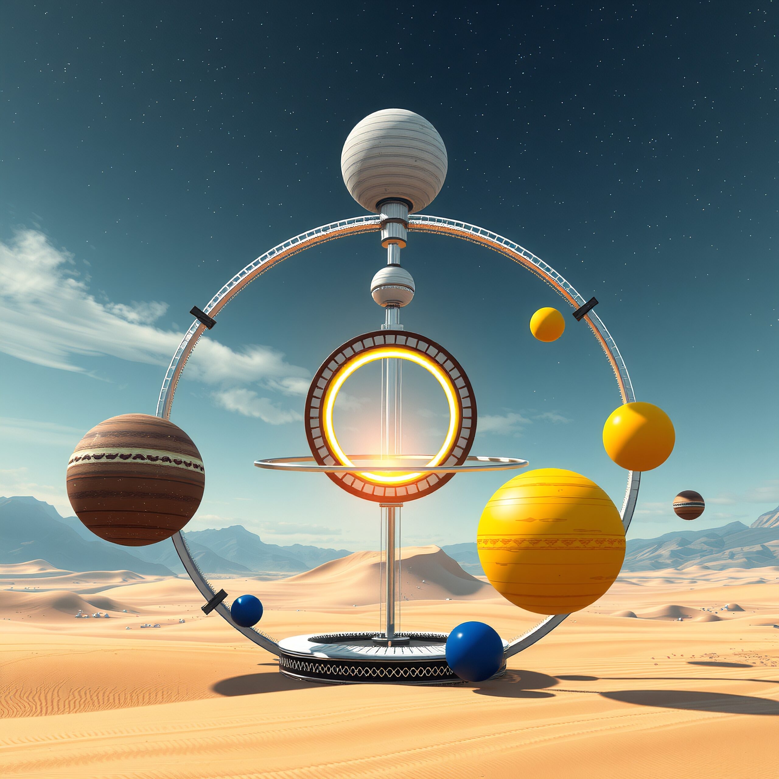 Celestial Orrery In Desert Landscape