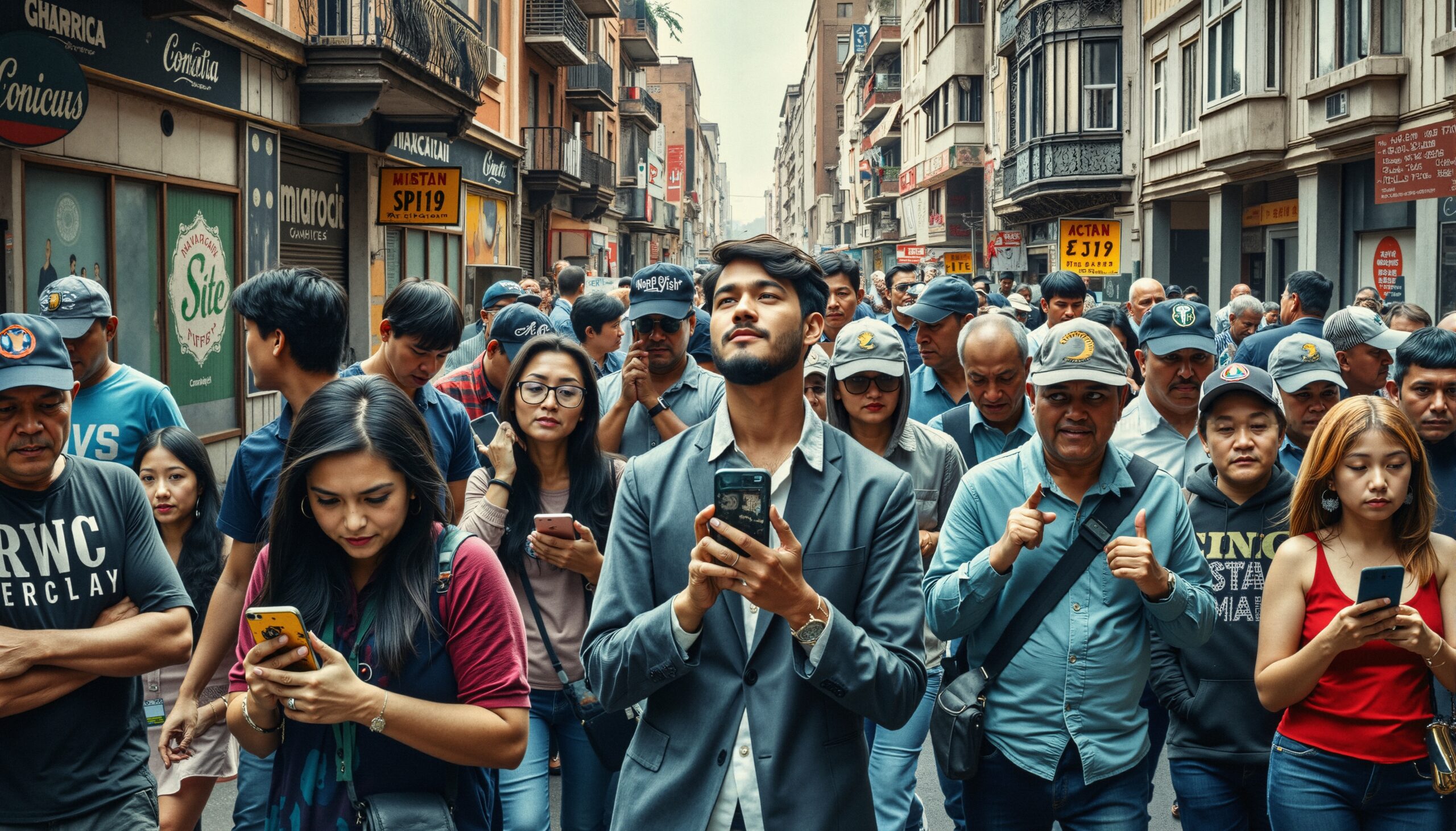 Busy Street People with Smartphones