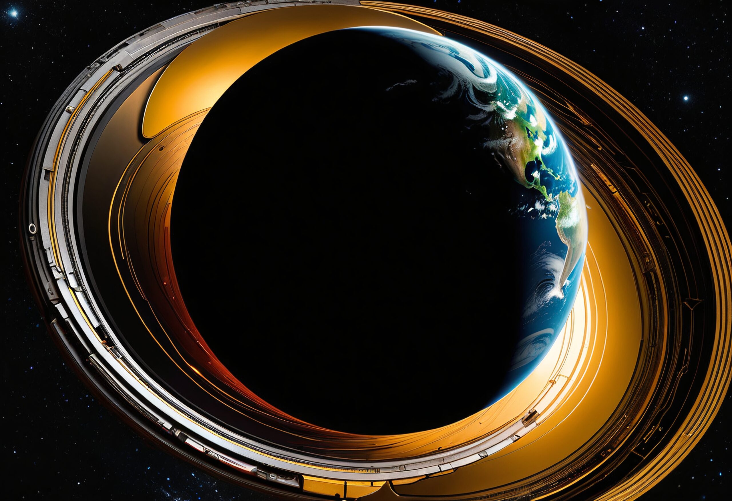 Earth Enveloped by Metallic Rings