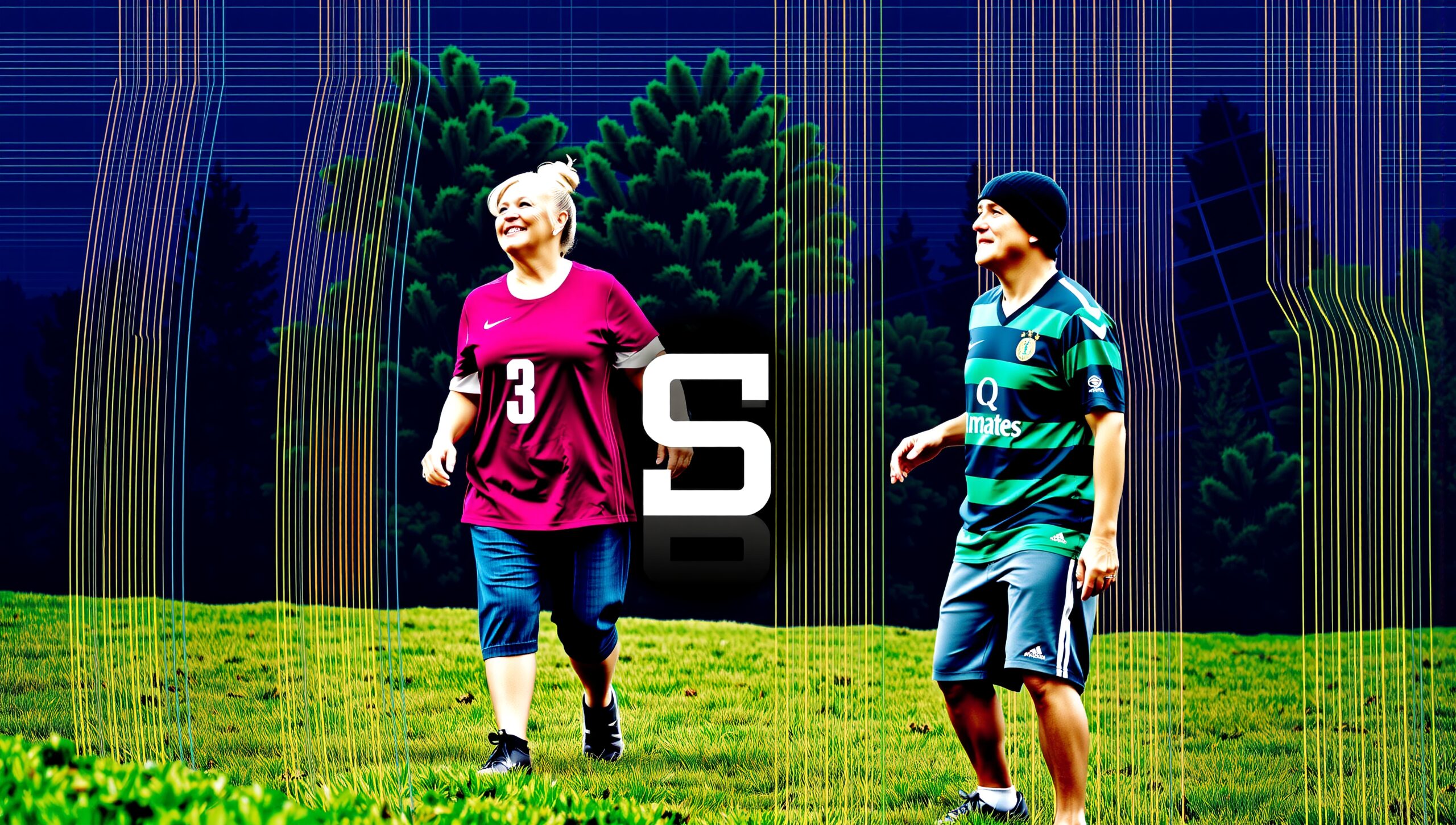 Playing Together Under Colorful Lines