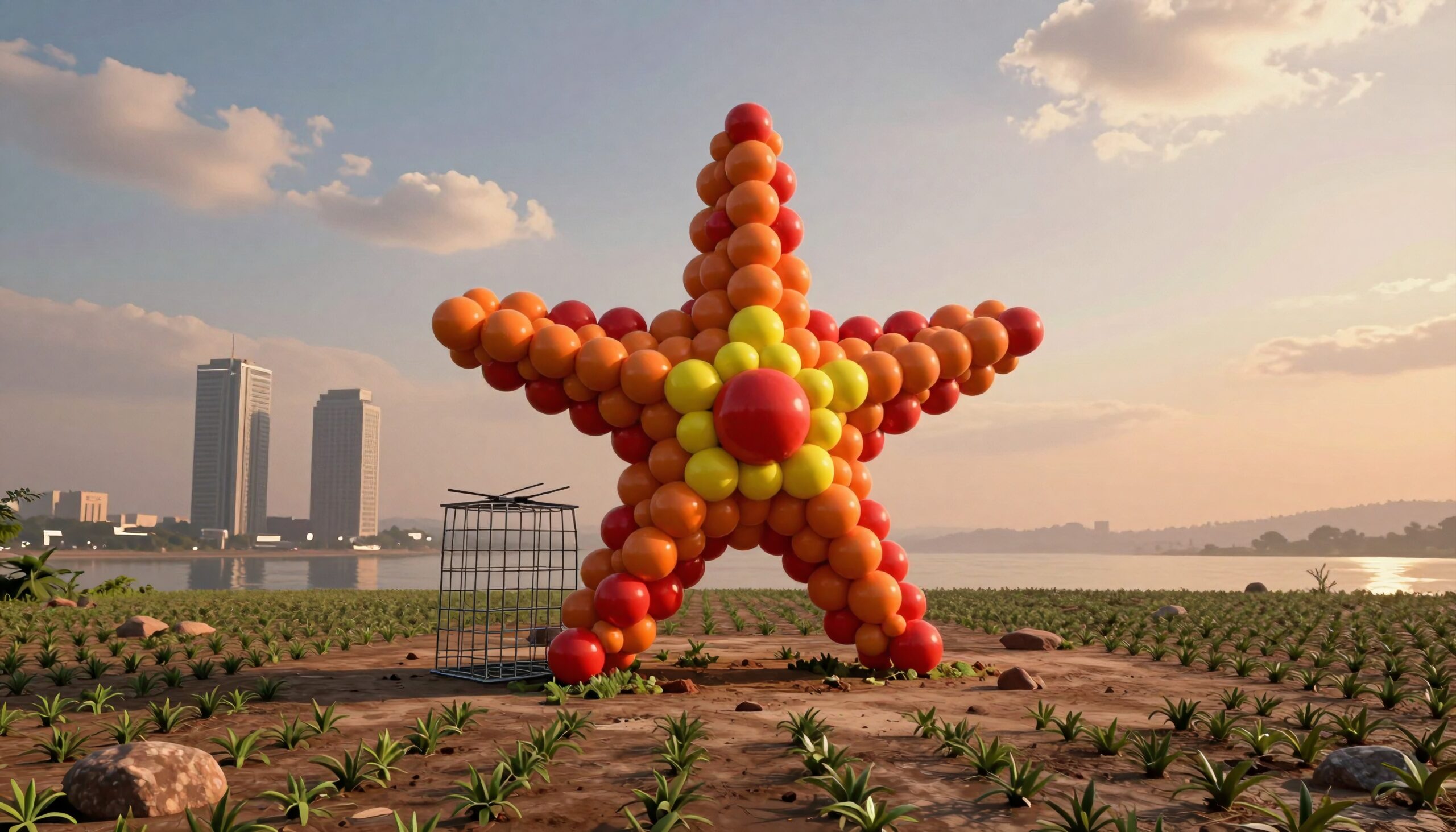 Vibrant Balloon Star Landscape Installation