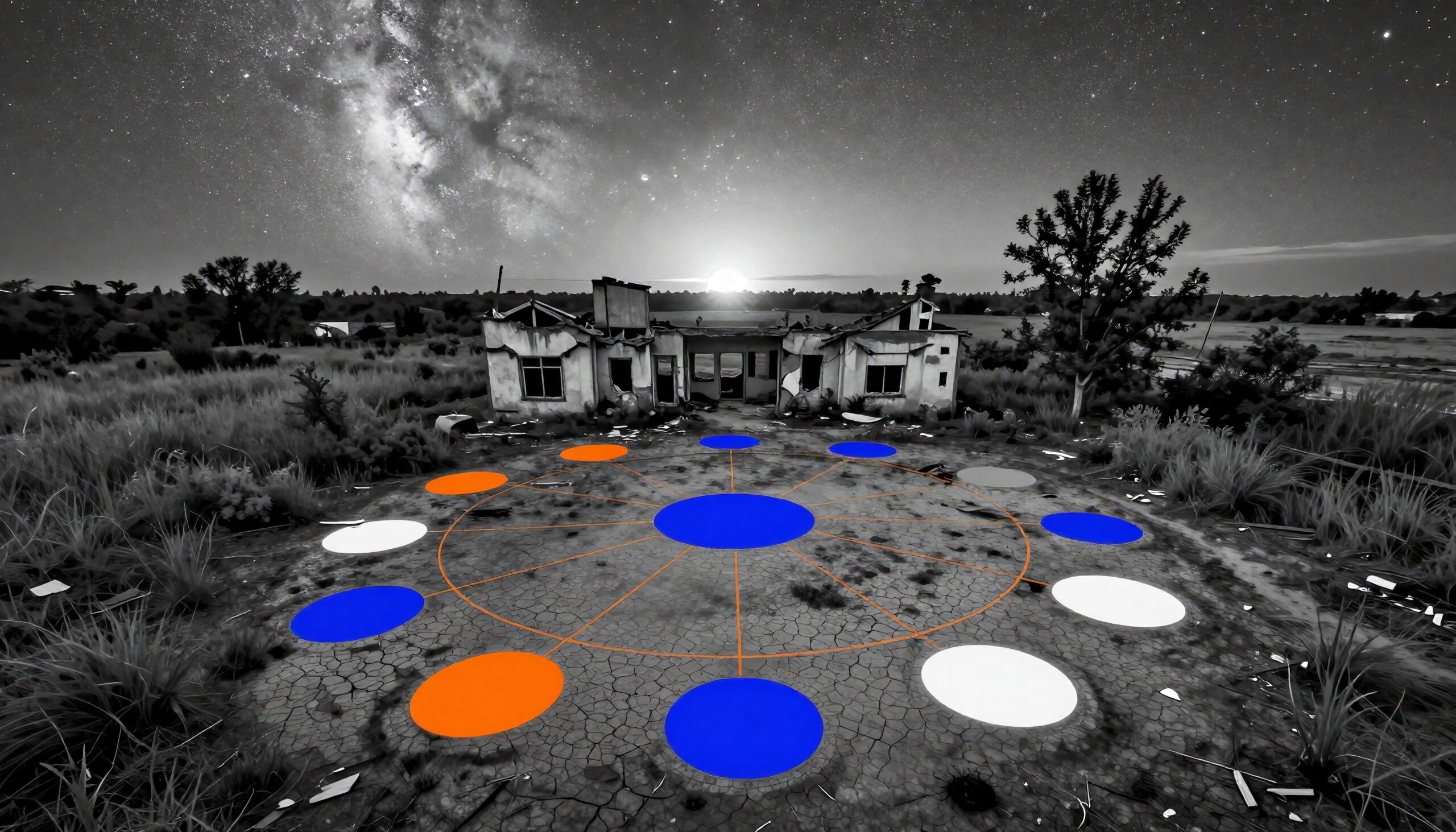 Abandoned Building Under Milky Way