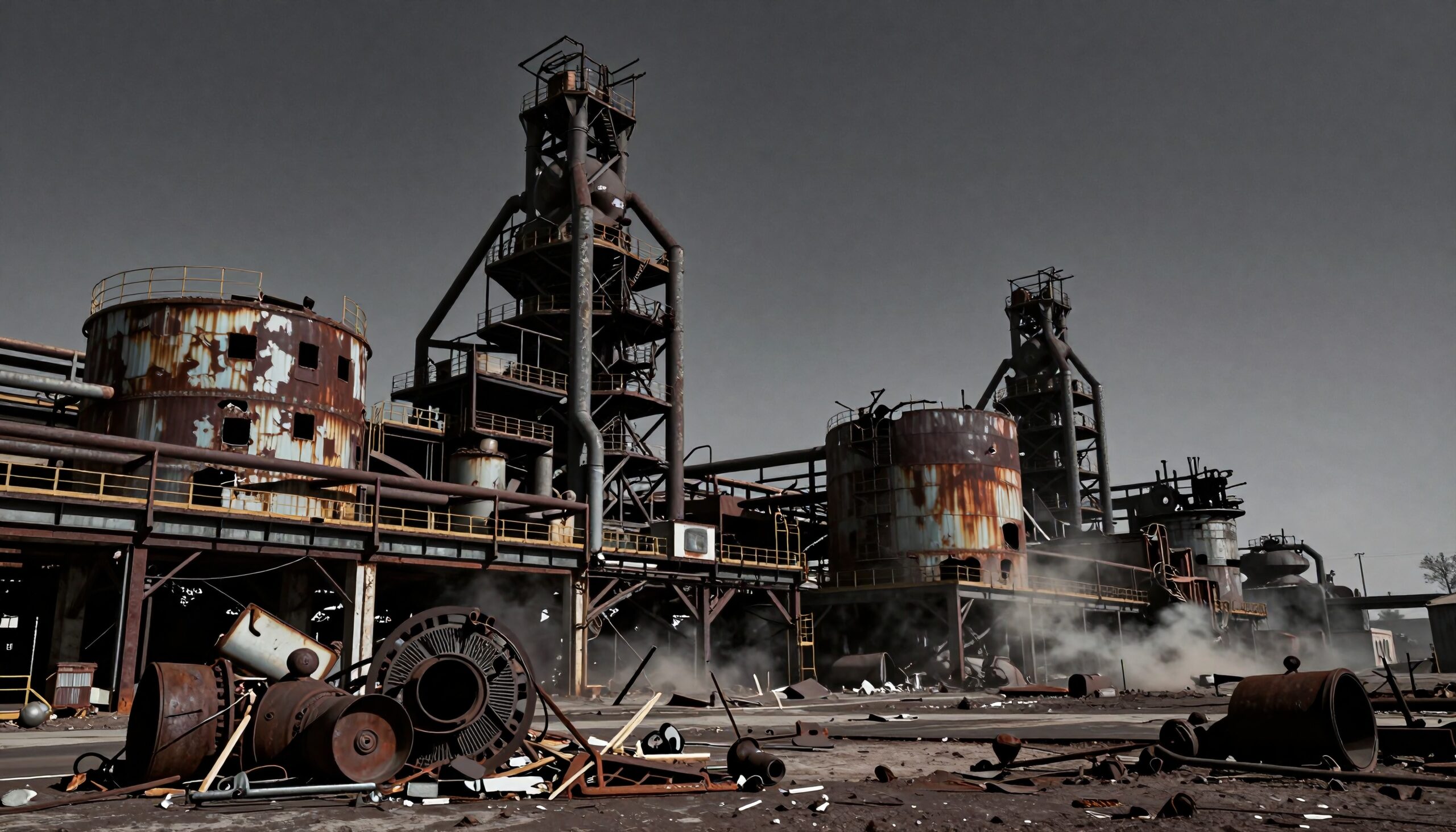 Rusting Structures Amidst Urban Decay