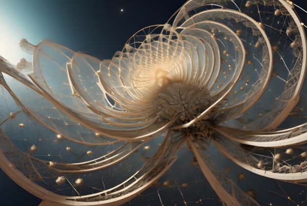 A detailed, cosmic structure resembling a celestial blossom suspended in space.