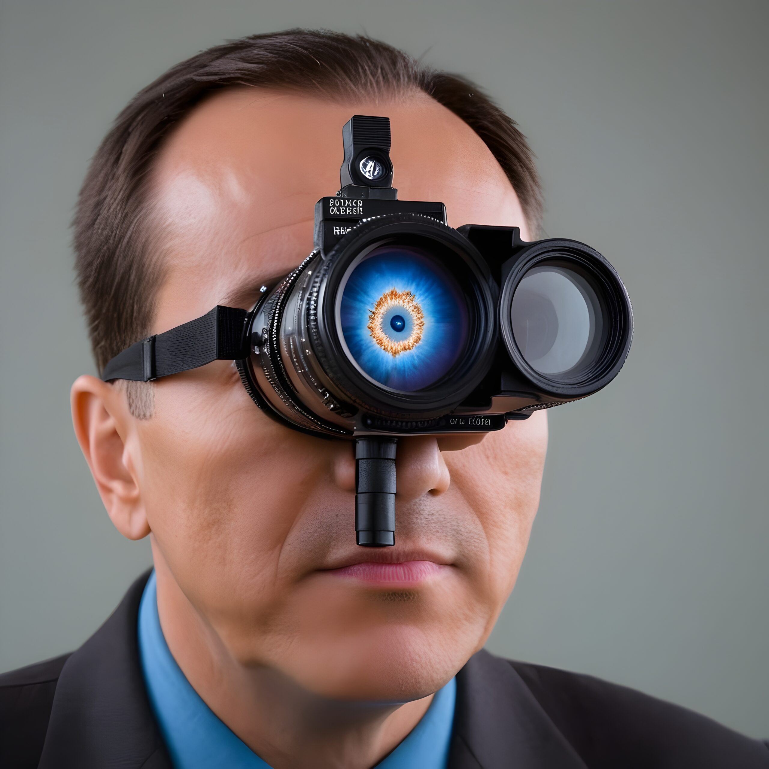 Man with a mechanical lens