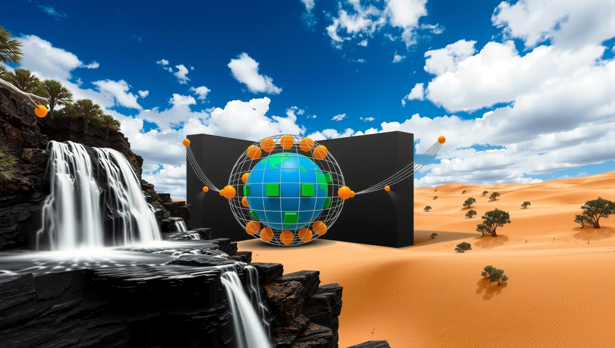 Futuristic Globe in Desert Landscape