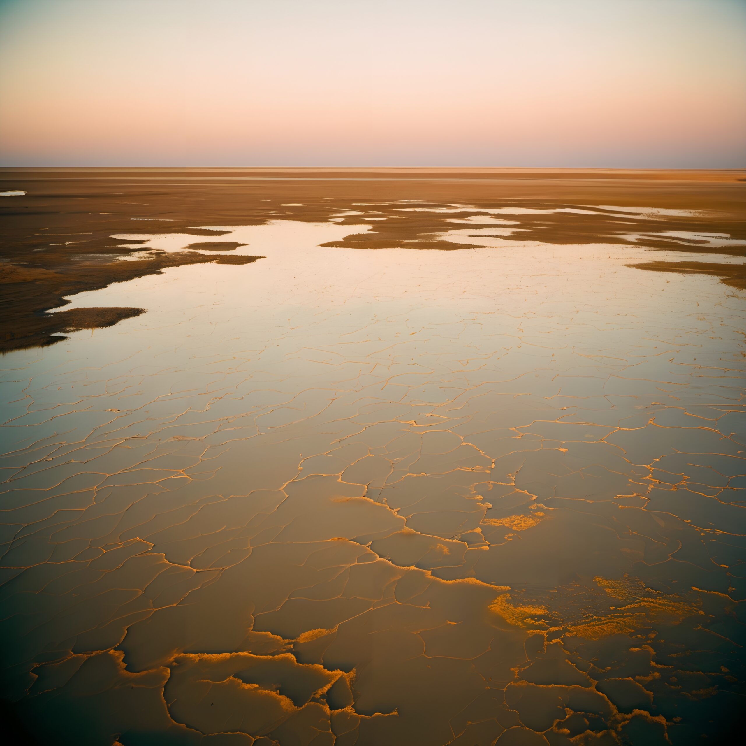 Pastel Sunset Over Cracked Earth
