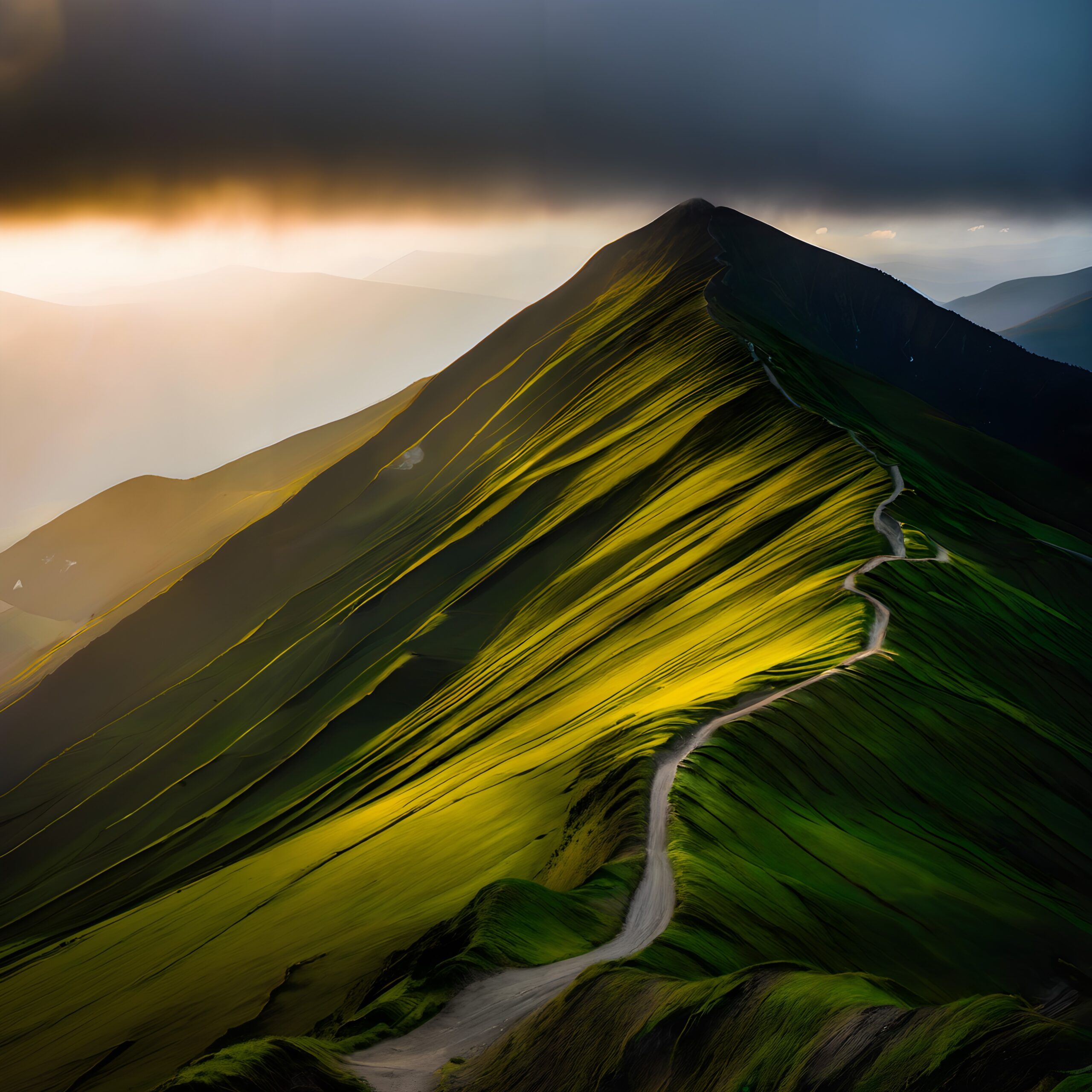 Golden Path Along Mountain Ridge