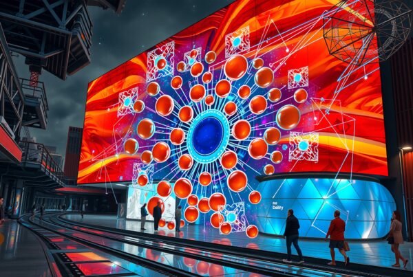 Futuristic urban scene with vibrant digital art.