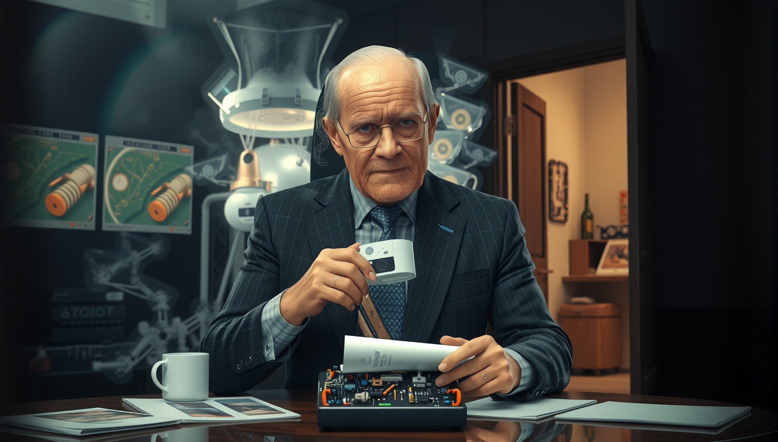 Mature Man in High-Tech Environment