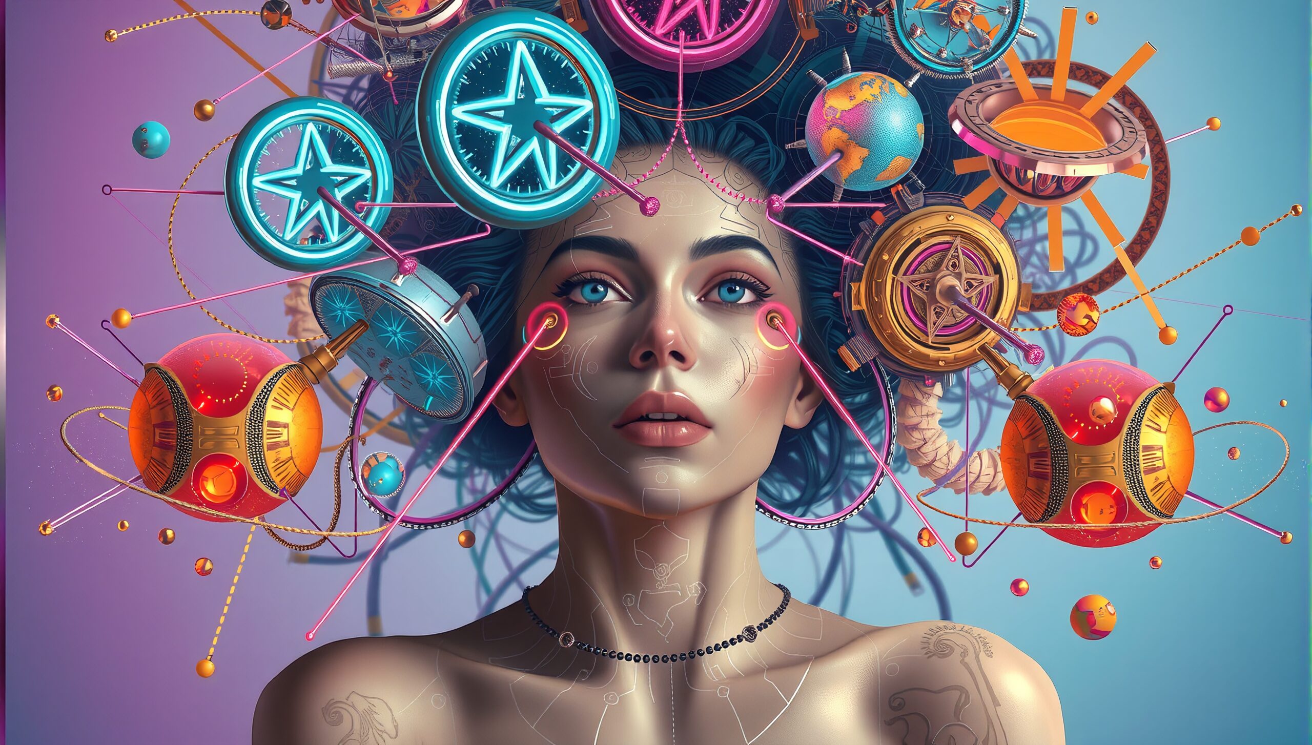 Futuristic Woman’s Cosmic Interface