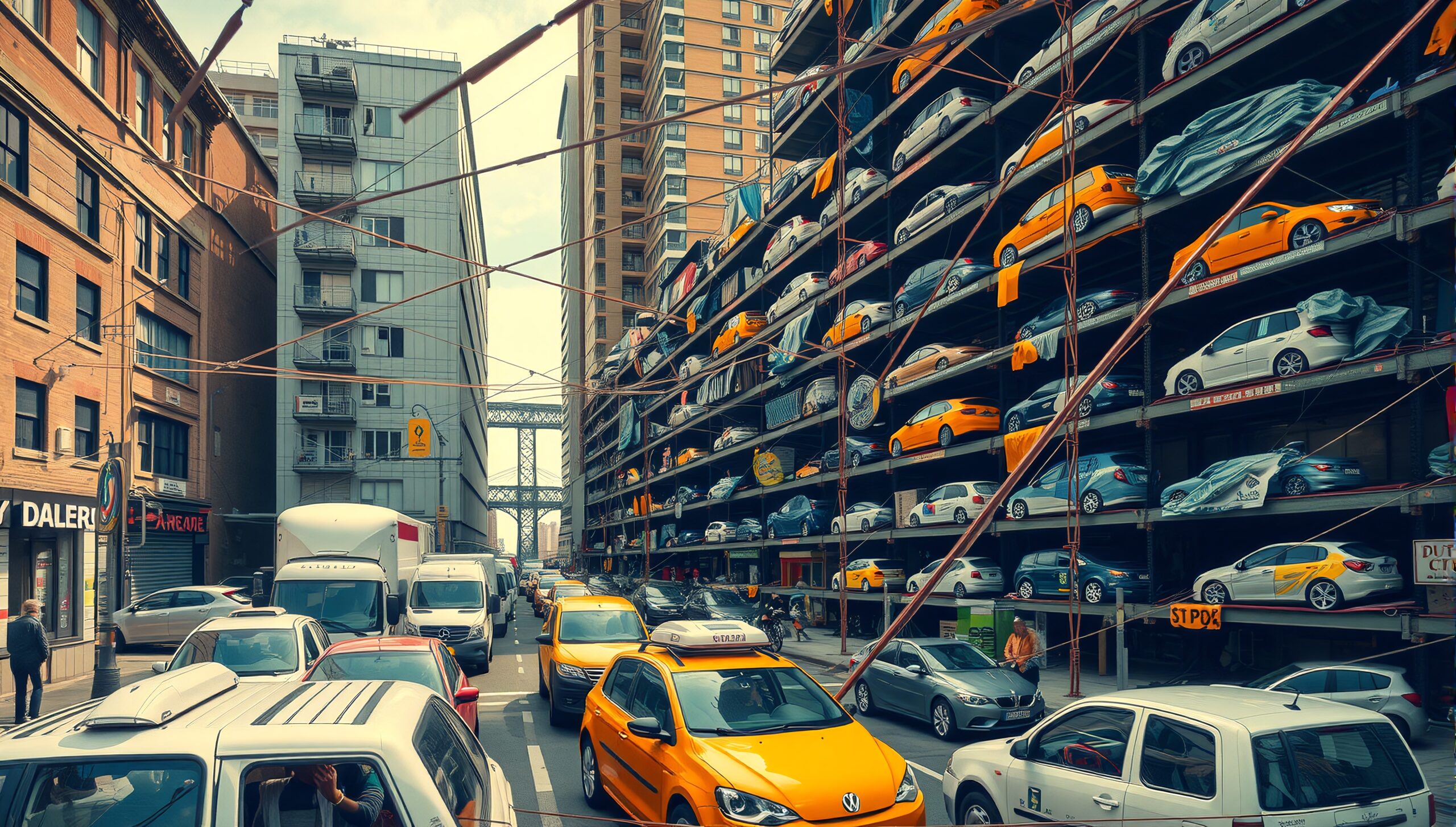 Vertical city parking lot scene