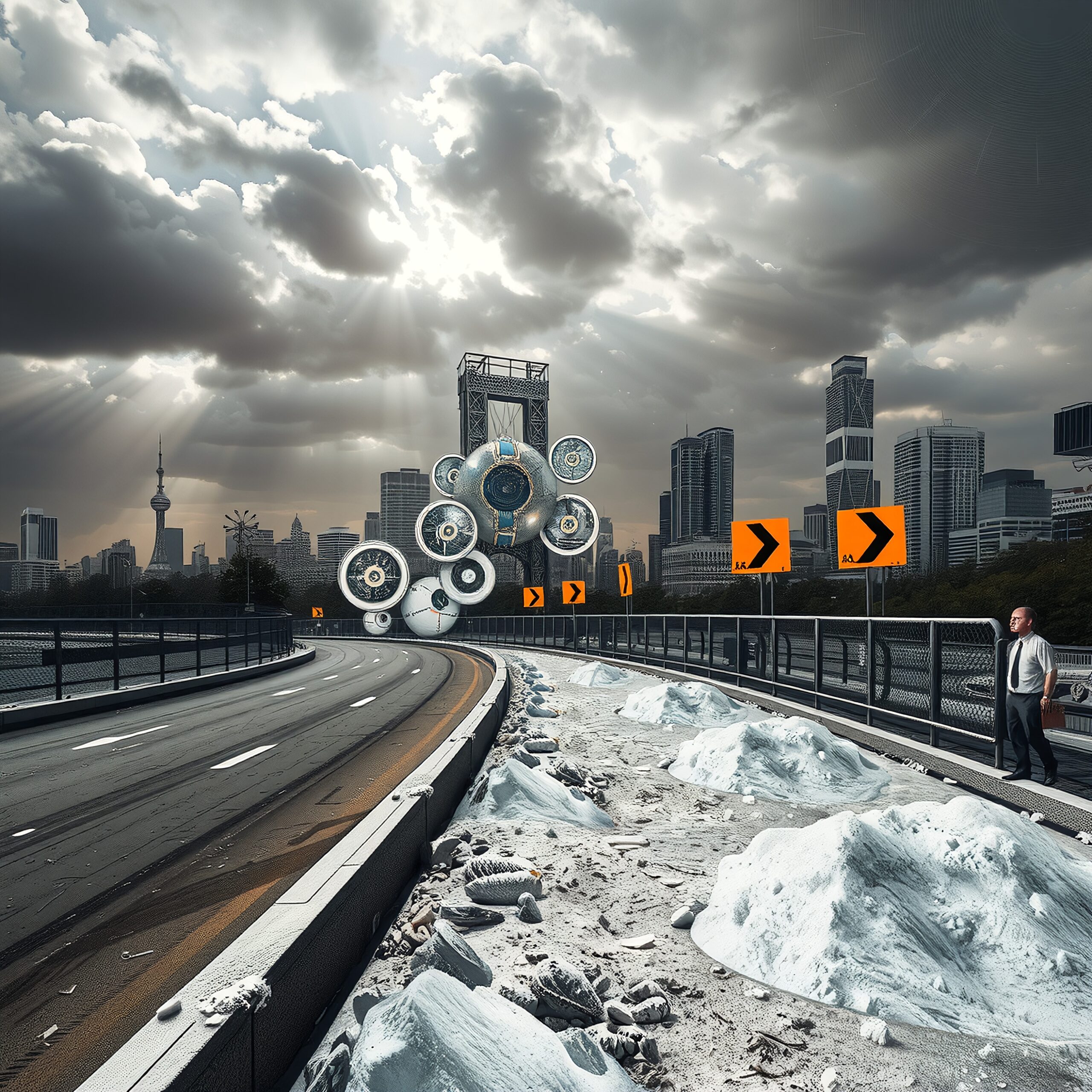 Futuristic Cityscape with Drones