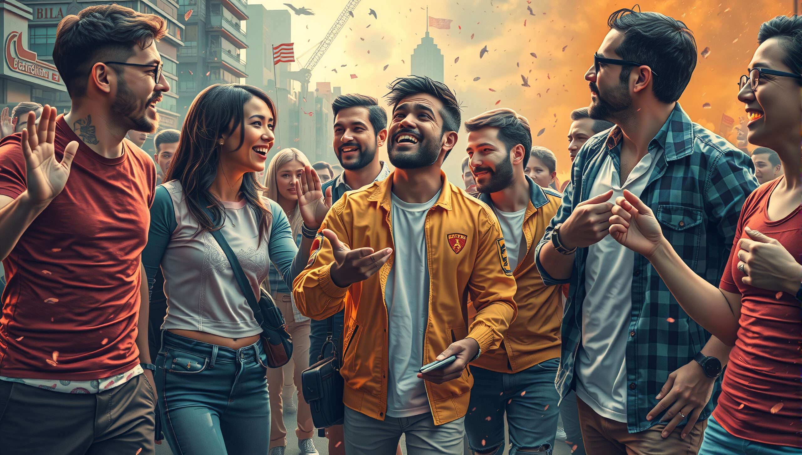 Joyful Gathering in Urban Street