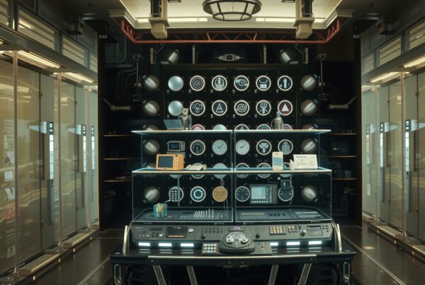 A futuristic control room with advanced technology and sleek design.