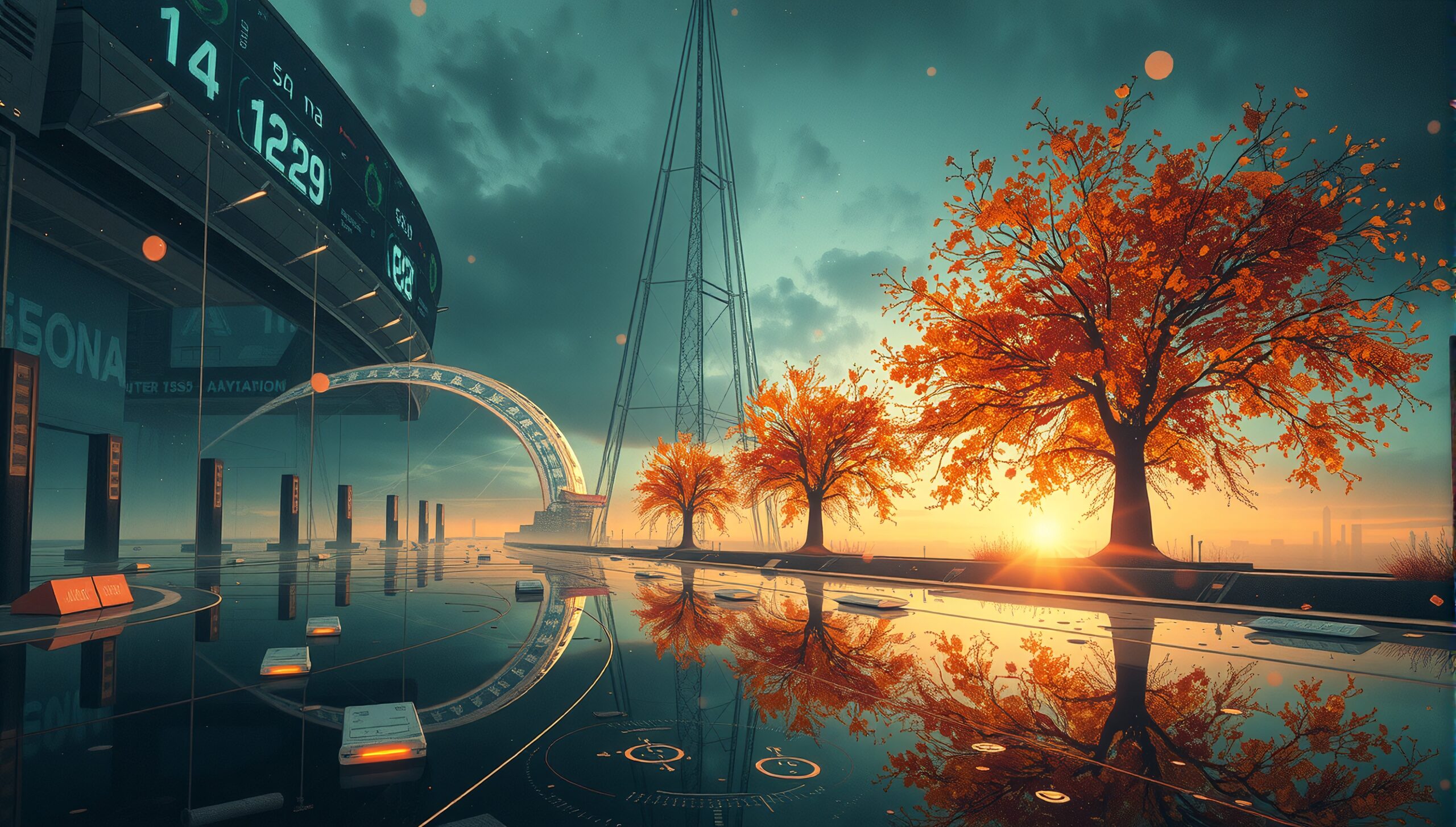 Futuristic Reflections Amidst Autumn Glow