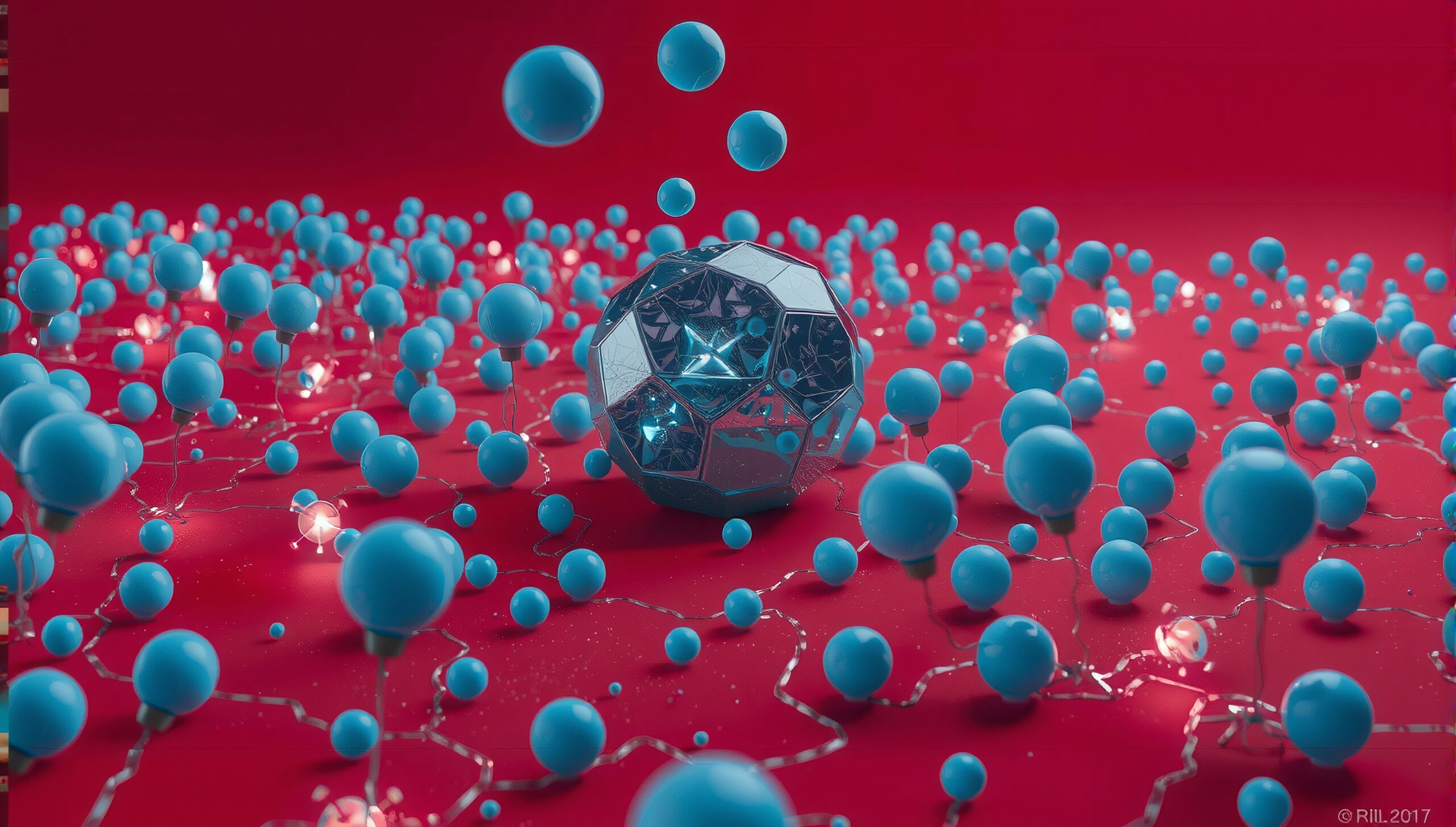 Blue Spheres on Red Background