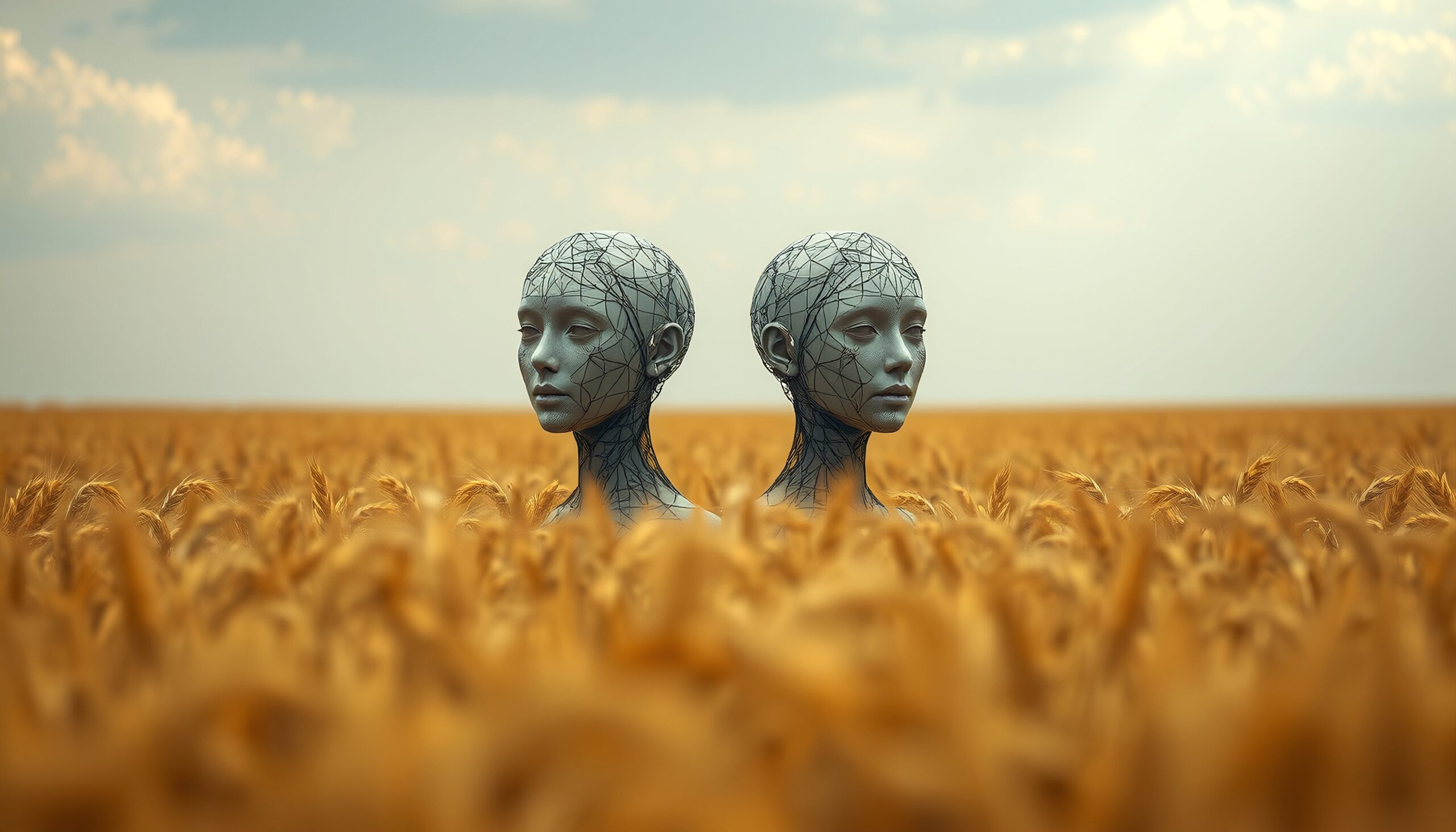 Futuristic Humanoids in Wheat Field