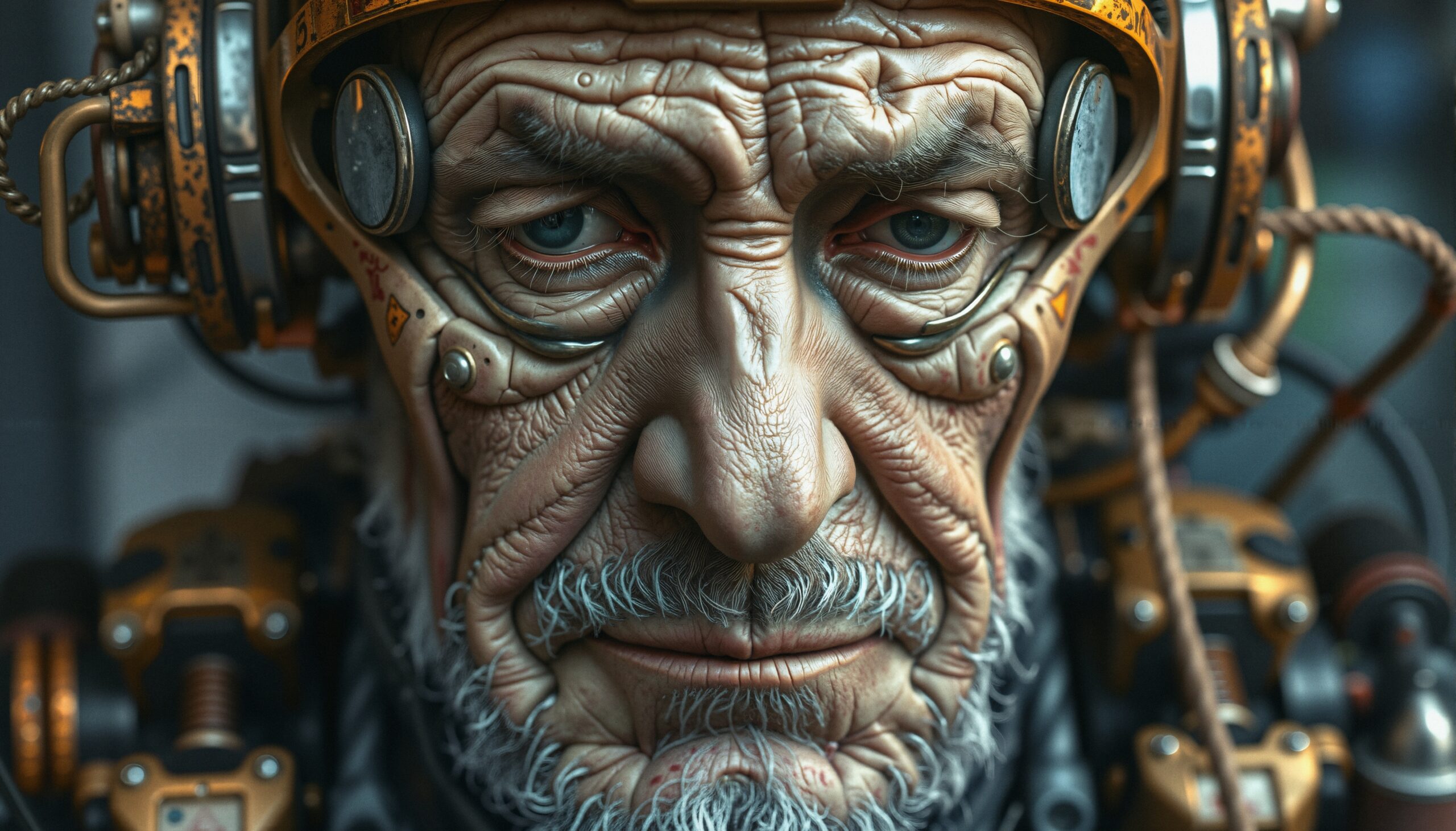 Cybernetic Elder’s Intense Gaze
