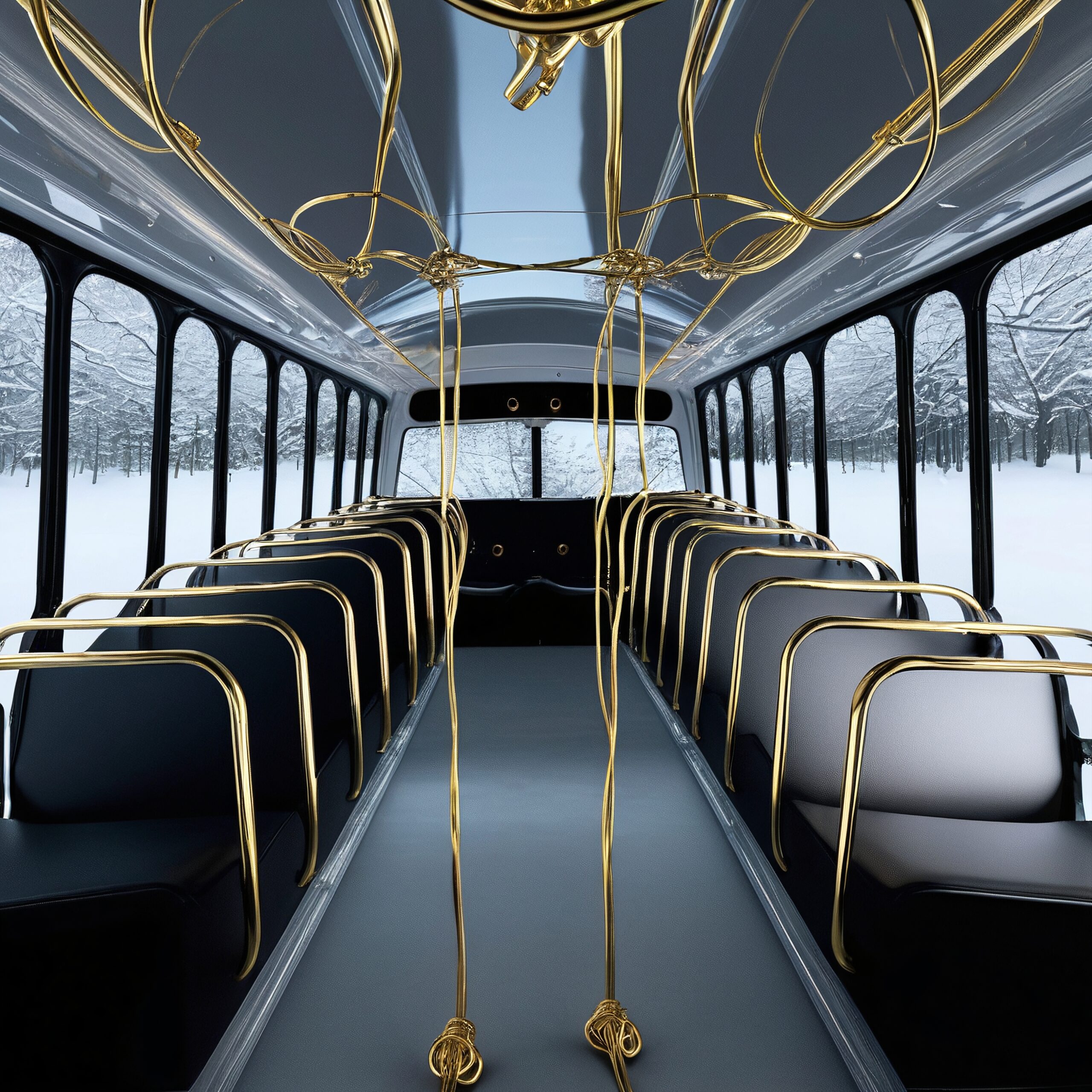 Luxurious bus interior with snow