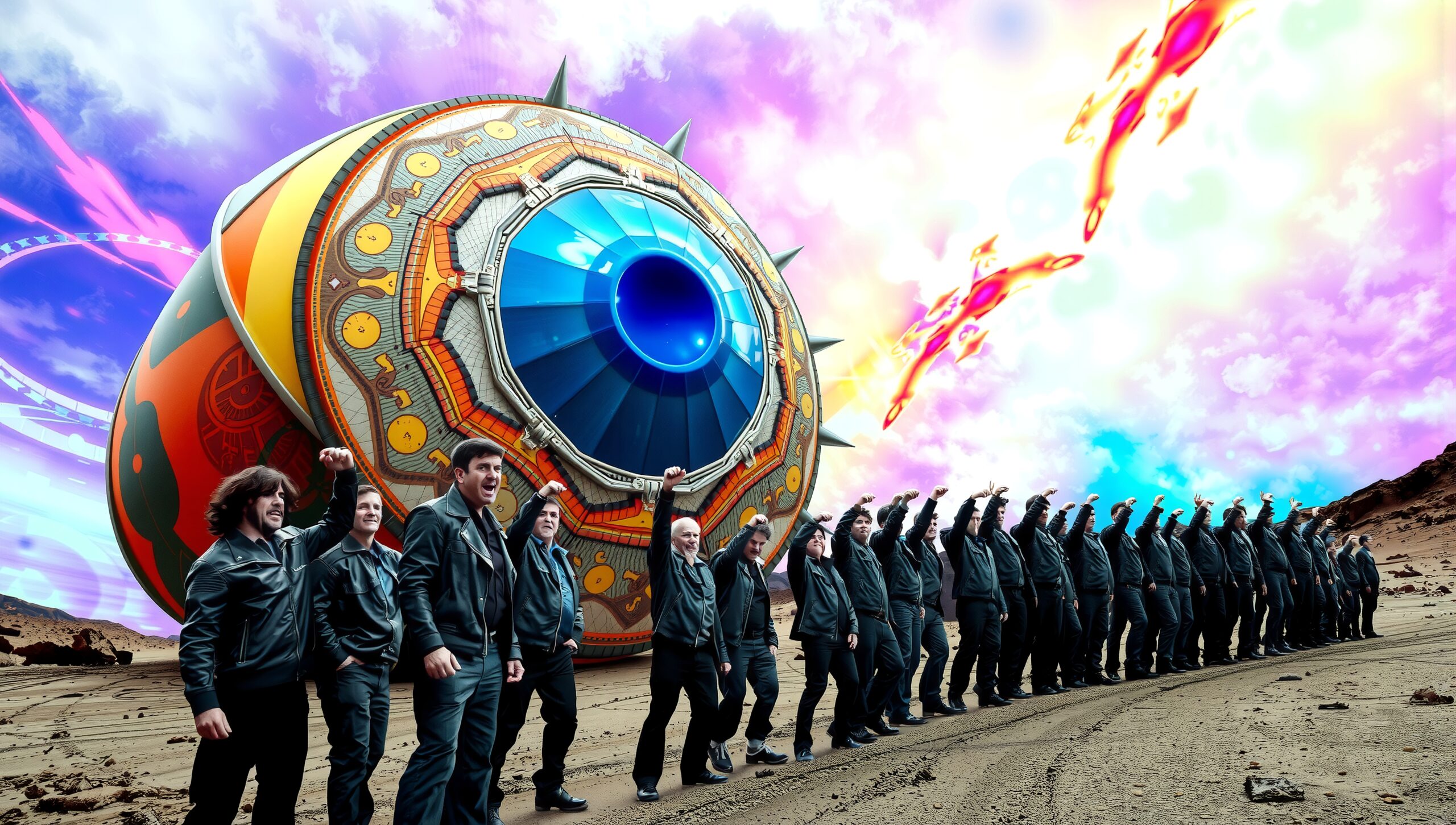 Futuristic Eye and Determined Crowd