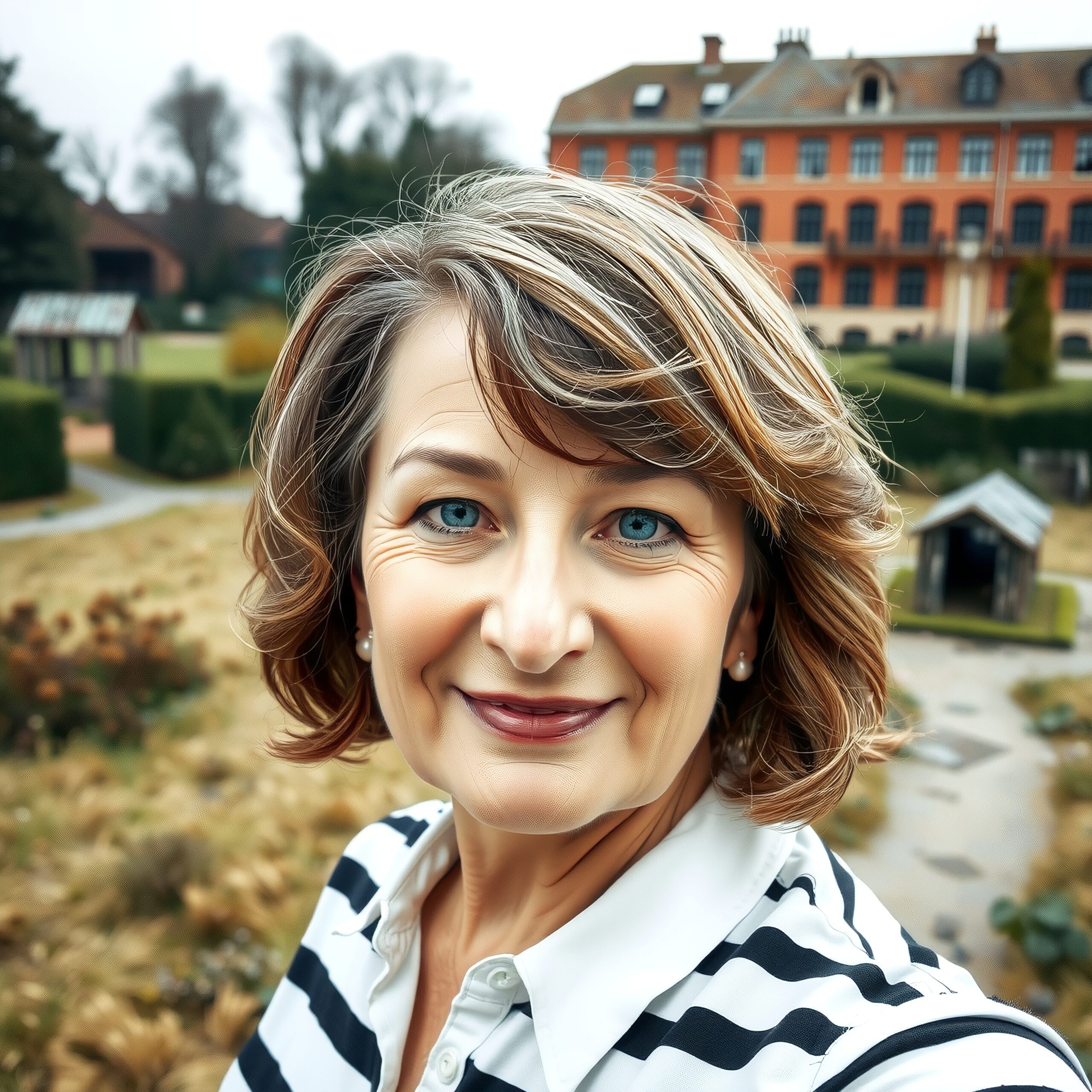 Woman Smiling at Historical Estate