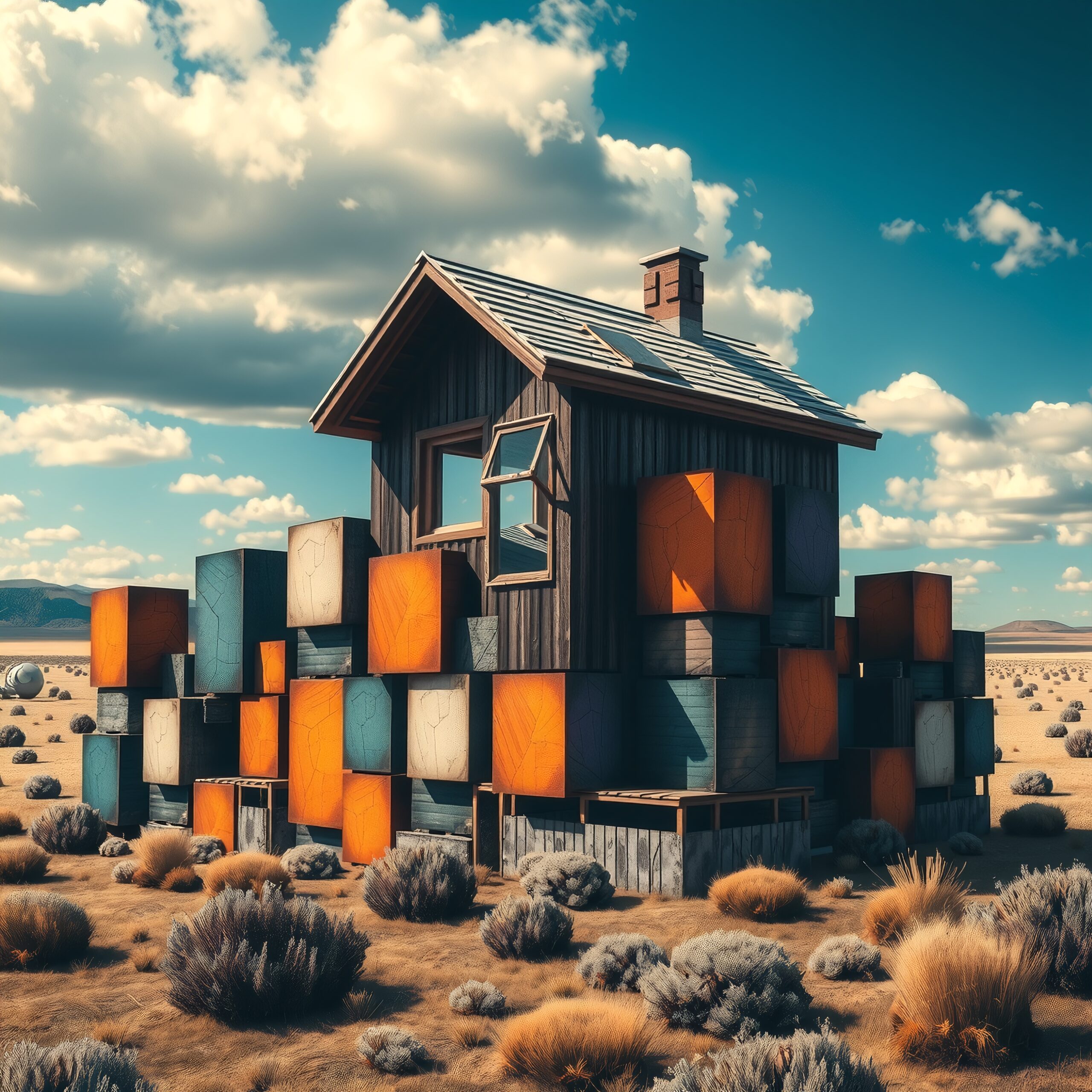 Desert House with Colorful Cubes