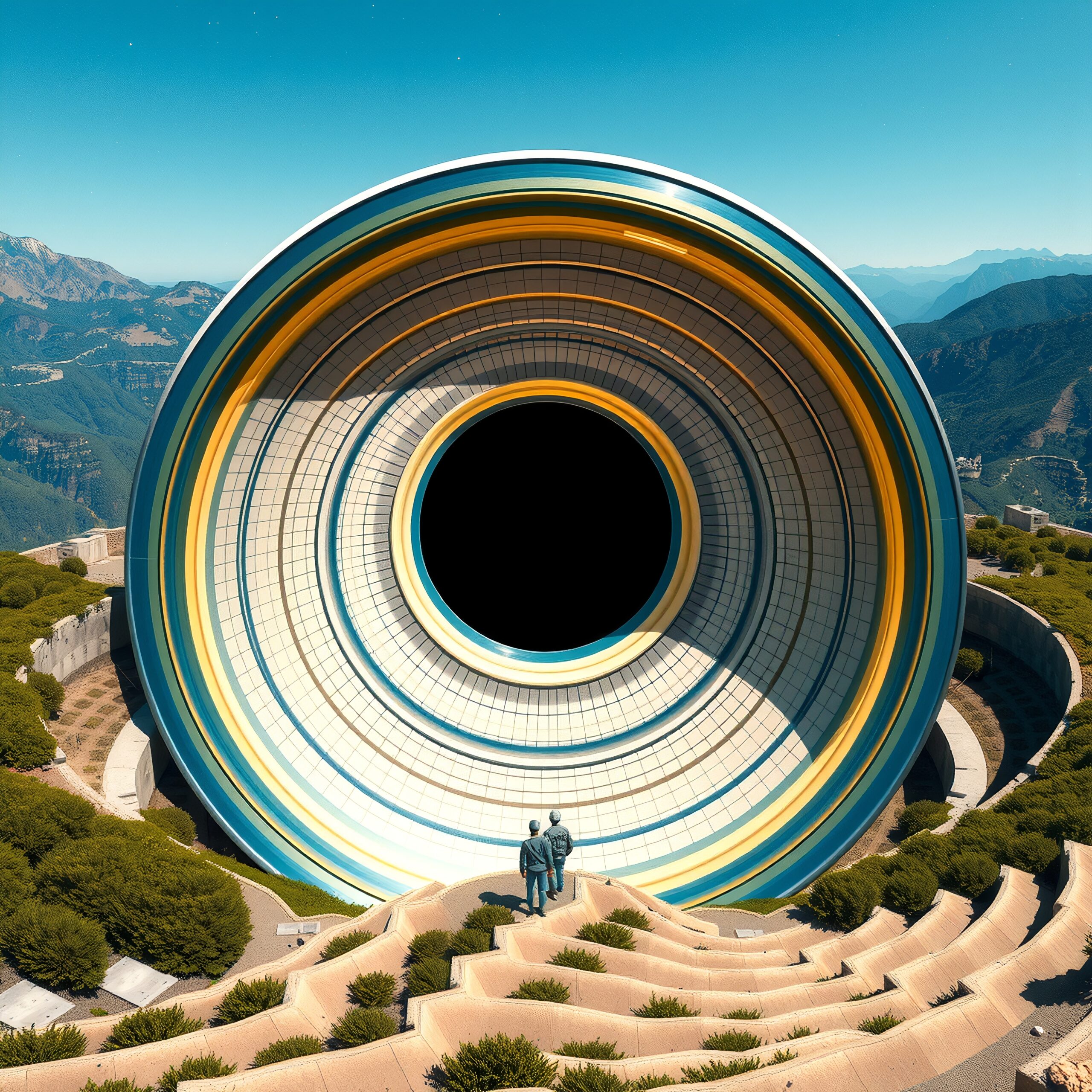 Futuristic observatory in mountainous landscape