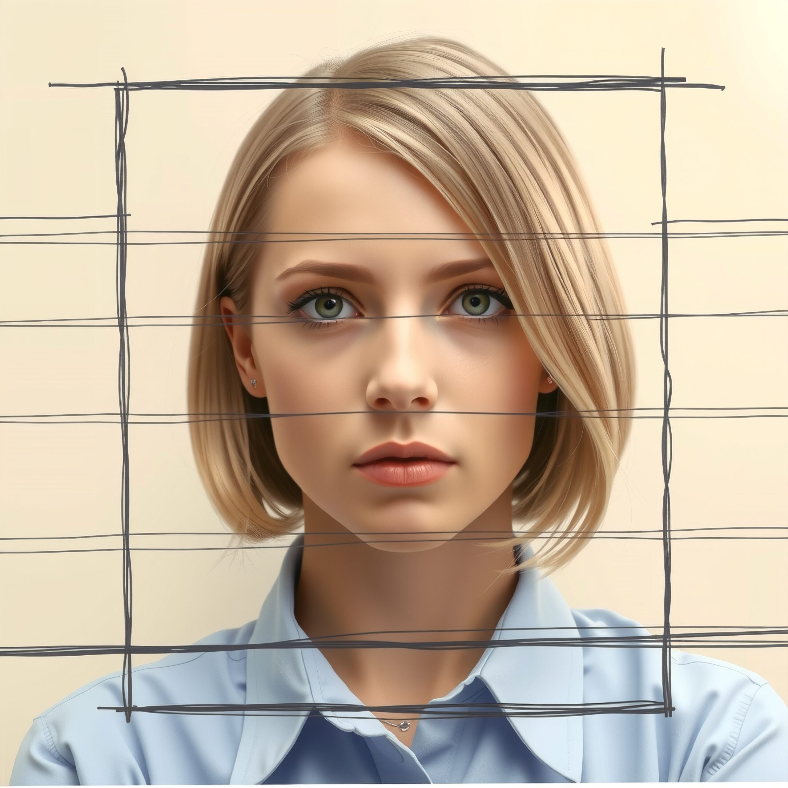 Contemplative Portrait With Abstract Lines